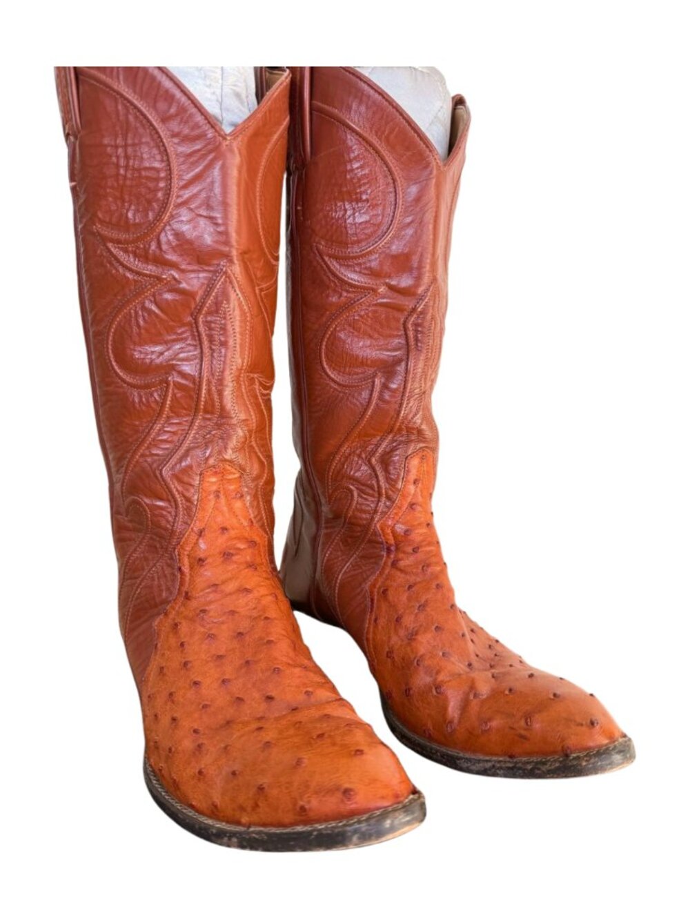 Vintage 70s Larry Mahan Ostrich Cowboy Boots Brown Leather Western Size 8B USA - Picture 7 of 9